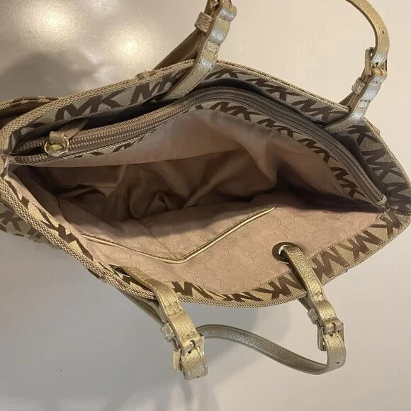 Michael Kors Jet Set Signature Logo Tote Handbag Large Brown Side Pockets - Picture 16 of 16